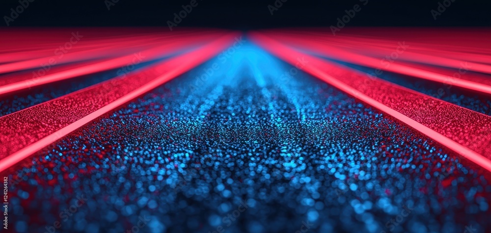 Poster Technology-driven abstract background with glowing optical fiber cables, illustrating futuristic communication, fast datum flow, and scientific advancements in digital networking.