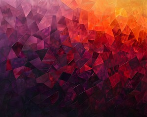 Naklejka premium Illustration of A mesmerizing gradient blend of sunset hues, from deep purples to fiery reds, with abstract geometric patterns interwoven throughout. Ai Generate. 