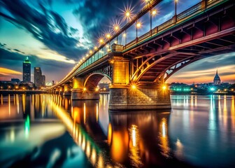 Fototapeta premium Vintage Nighttime Bridge Timelapse - Cityscape Lights and Shadows