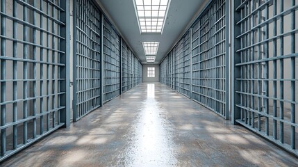 Fototapeta premium Monochromatic Prison Corridor with Geometric Design and Minimal Decor