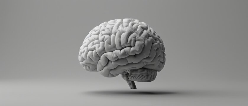 Realistic brain image on grey background, great for scientific publications, educational presentations or medical articles.