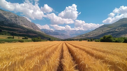 Obraz premium Sun - Drenched Splendor: Unraveling the Allure of a Golden Wheat Field's Enchanting Landscape