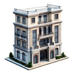 Fototapeta premium Ornate Neoclassical Facade of Elegant Residential Building with Balconies and Decorative Elements