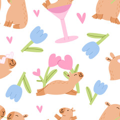 Cute capybaras seamless pattern