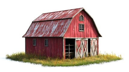 Quaint Rustic Red Barn in Pastoral Countryside Landscape