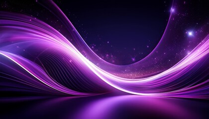 dynamic purple light streaks forming a wave pattern against a dark background, sparkling particles resembling stars