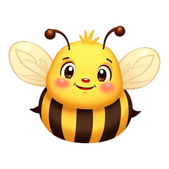 Obraz premium Cute smiling cartoon bee with large expressive eyes and tiny wings, representing nature, honey production, and friendly insect designs.