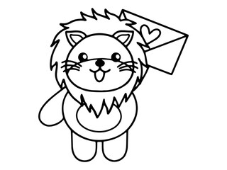 Valentine Day Lion Holding a Letter Black and White