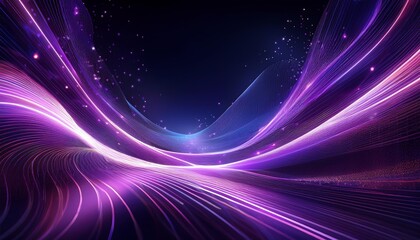 dynamic purple light streaks forming a wave pattern against a dark background, sparkling particles resembling stars
