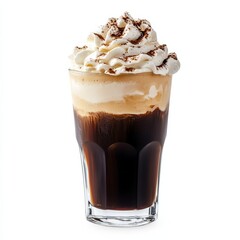 Chilled frappe martini with strong Greek coffee vodka and sweet cream topped with foam isolated on white background caffeine infused Greek delight 