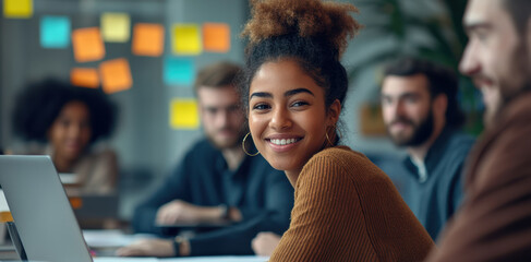 the essence of teamwork, this photo of a brainstorming session with sticky notes is perfect for promoting innovation.