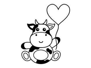 Valentines Day Pig Holding Balloon Line Art