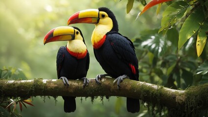Obraz premium Toucans in the Jungle: A Sunny Perch