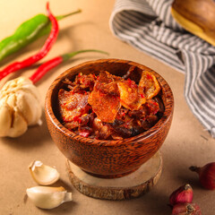 Indonesian kentang balado, chilli potato Bowl filled with a delicious spiced potato preparation...