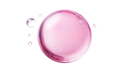 A close-up of several pink bubbles on a white background.