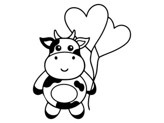 Valentines Day Pig Holding Balloons Outline