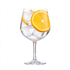 Santorini spritz with Assyrtiko wine sparkling water and orange slices served over ice isolated on white background light and crisp 