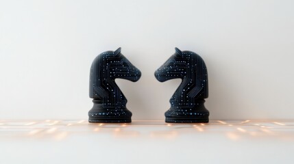 Digital chess knights symbolize AI strategy and innovation, highlighting technology's role in modern competitive intelligence and machine learning advancements.