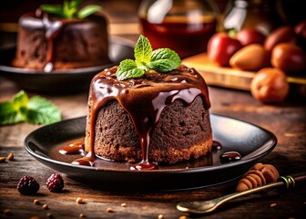 Warm Molten Chocolate Lava Cake, Decadent Dessert Photography, Rich Brownie Texture, Sweet Treat, Gourmet Food Styling