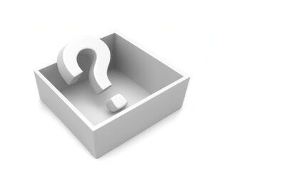 3D question mark icon inside a white box on a white background, representing digital inquiry, technology, and problem solving, Question mark, confusion, caution, questionnaire