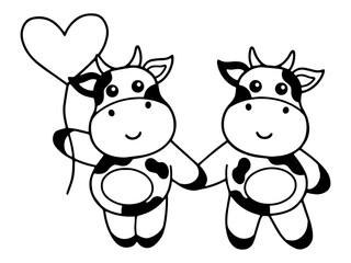 Valentines Day Pig Holding Balloon Line Art