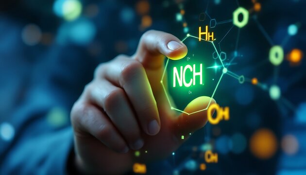 Hand Interacting with Nch Chemical Formula Hologram