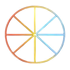 Vibrant circular design with eight radiant segments in blue, orange, and yellow hues, isolated on a black background. Perfect for concepts of balance, harmony, and unity.