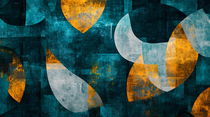 A striking teal design with abstract shapes and sharp contrasts, blending modern aesthetics with elegance.