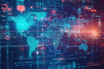 Obraz premium Digital World Map Network Data Visualization