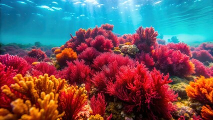 Fototapeta premium Close-up of vibrant marine red algae underwater, marine biodiversity, ocean algae