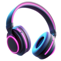 Glowing neon pink wireless headphones revealing sleek design, capturing futuristic tech aesthetic against transparent background for modern music and gaming visuals