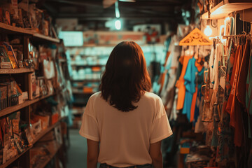 Obraz premium Browsing through a vibrant market filled with colorful handmade crafts and unique souvenirs in the late afternoon