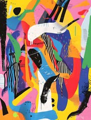 Illustration of Cluttercore: Embracing maximalism, this trend features bold colors, thick strokes, and overlapping graphics, perfect for fashion brands and design agencies aiming to stand out.