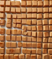 Brown sugar cubes arranged in a decorative pattern on a white surface, candy, sweets