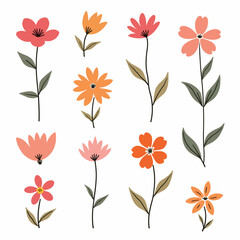 Seamless vector floral pattern set with decorative flower elements