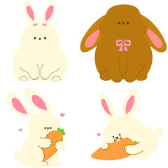 adorable bunnies with carrots cute easter rabbit flat vector illustration