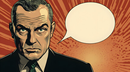 Charismatic Cult Leader in comic style with retro design.