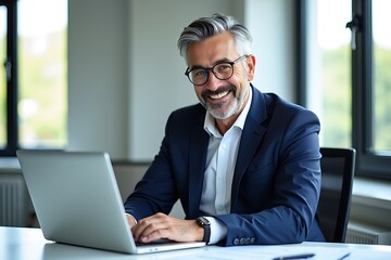 A Professional Man with a Warm Smile in a Modern Office