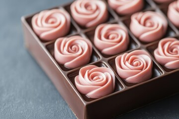 Chocolate gift box shaped like a rose bouquet, intricate detailing, 3D illustration