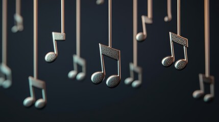 Metallic music notes, suspended in zero gravity, 3D illustration