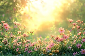 Spring Blooms with Soft Sunlight Creating an Enchanting Atmosphere for Easter and Mother's Day Designs