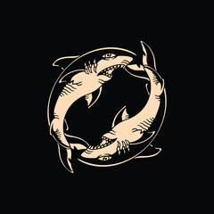 shark traditional tattoo vector design