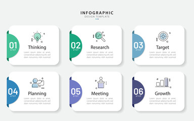 Infographic template. 6 Step timeline journey, Flat simple infographics design template. presentation graph. Business concept with numbers 6 options or steps vector illustration.