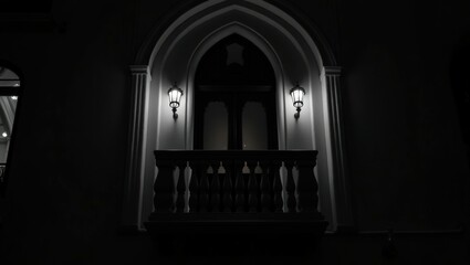 Fototapeta premium Gothic design of Balcony at Night, cinematic photography