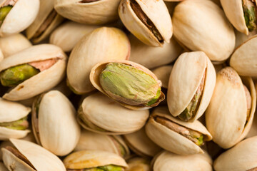 Top view of bunch pistachios, close up.