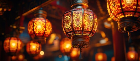 Fototapeta premium Illuminated Asian lanterns festival night