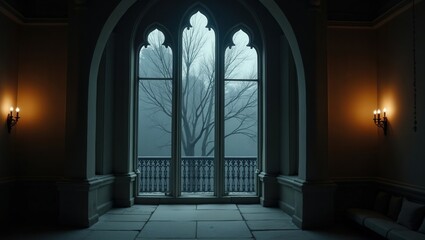 Gothic design of Balcony On Winter, cinematic photography