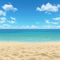 Obraz premium Tranquil sandy beach with clear blue sky and gentle waves