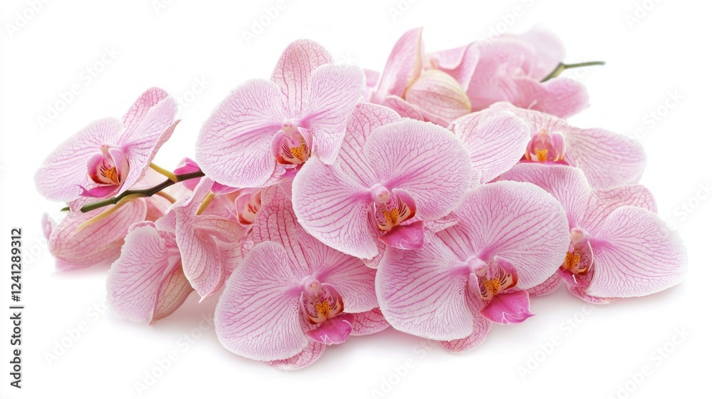 Poster delicate pink orchids cluster together, showcasing intricate patterns on their petals. the flowers r