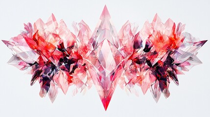Naklejka premium Symmetrical Abstract Crystal Formation Radiating Crimson And Pink Hues Against Simple Background.